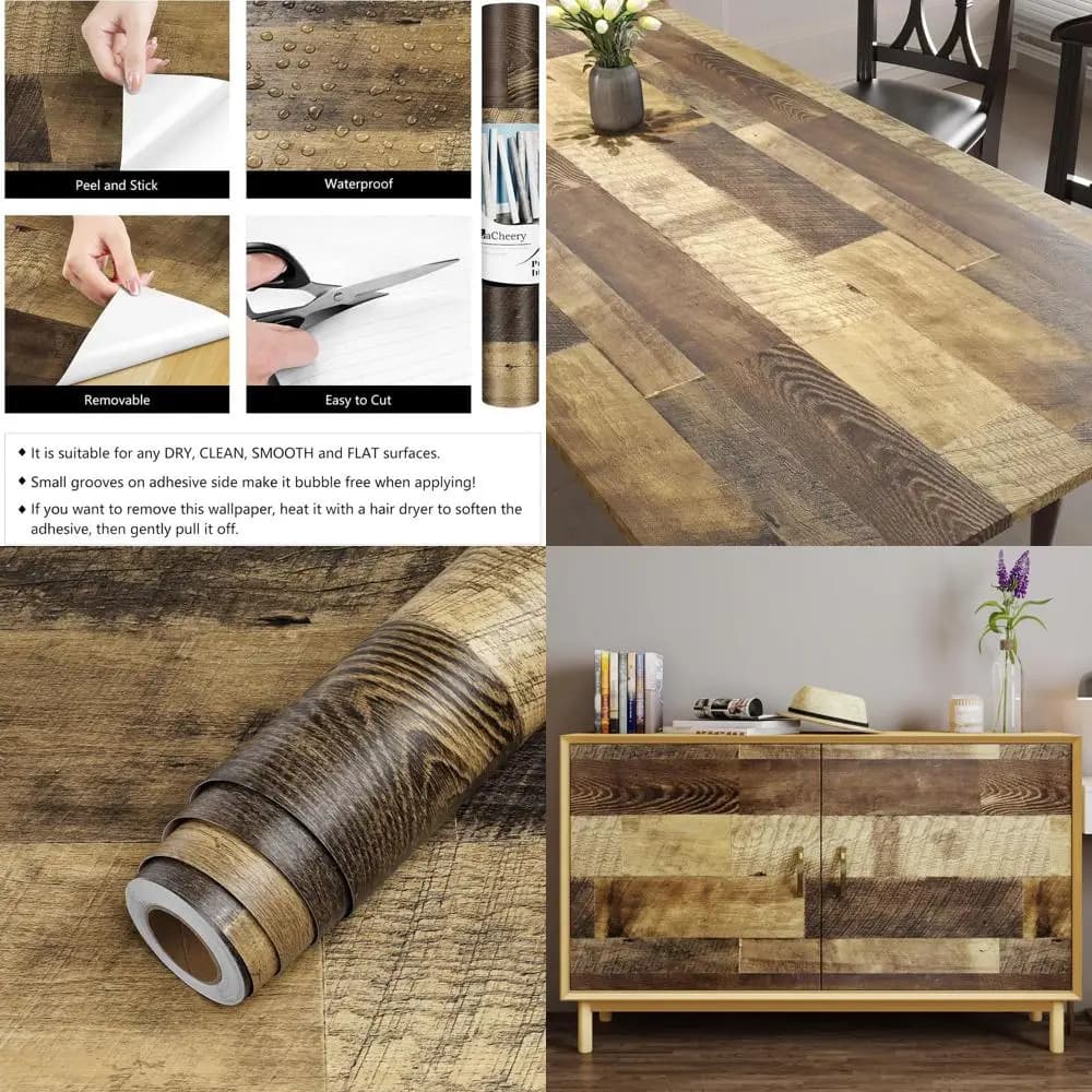 Involucro in vinile autoadesivo impermeabile con venature del legno per banchi da macellaio da 160x36 pollici