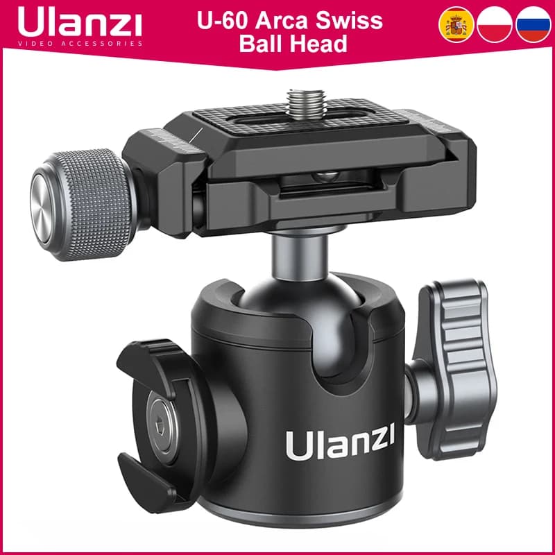 Ulanzi Arca Swiss Plate Testa per treppiede Testa a sfera Estendi testa a sfera per scarpa fredda per microfono con luce a LED 10KG Playload DSLR Testa per treppiede