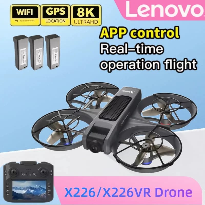 Droni Lenovo 8K X226/X226VR Professionali con Telecamera HD Grandangolare, WiFi FPV, Elicottero RC, Schermo Grande, Quadricottero Pieghevole