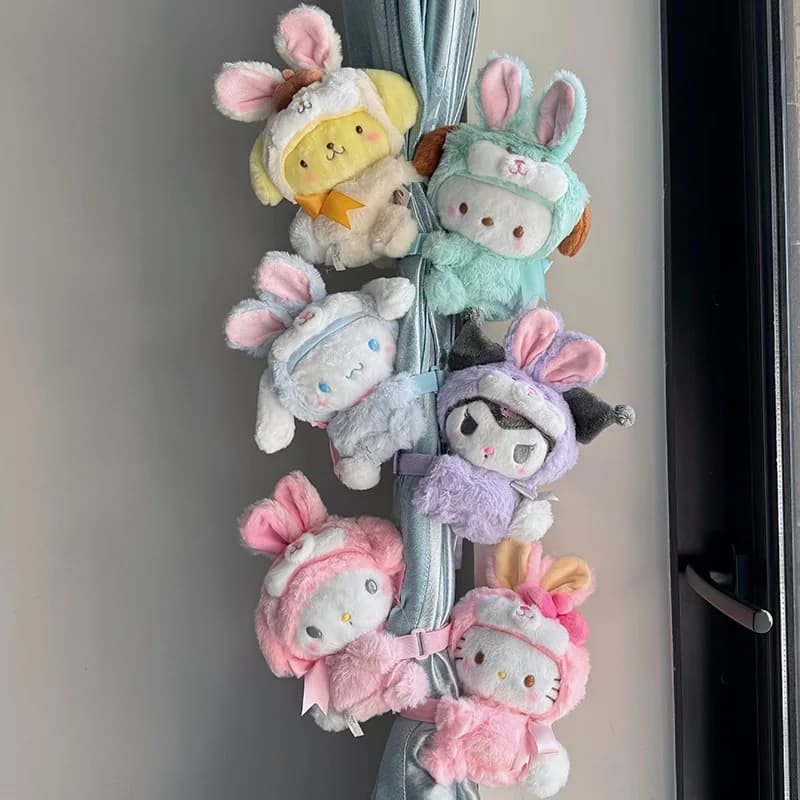 Kawaii Sanrio Plush Curtain Tieback & Car Decoration Cute Bunny Cinnamoroll Kuromi Hello Kitty Car Seat Headrest Ornament Gift
