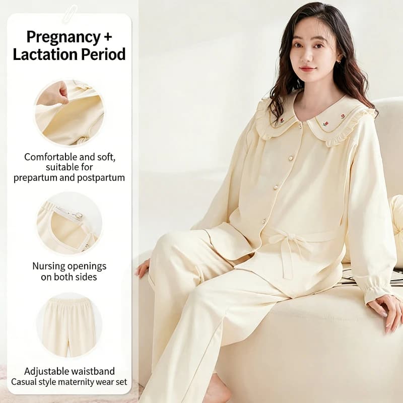 Pregnancy Women's Pjamas Set, Pure Cotton, for Nursing, Comfortable Homewear, Long Sleeves, Pants, Cardigan, Set 2 Pieces