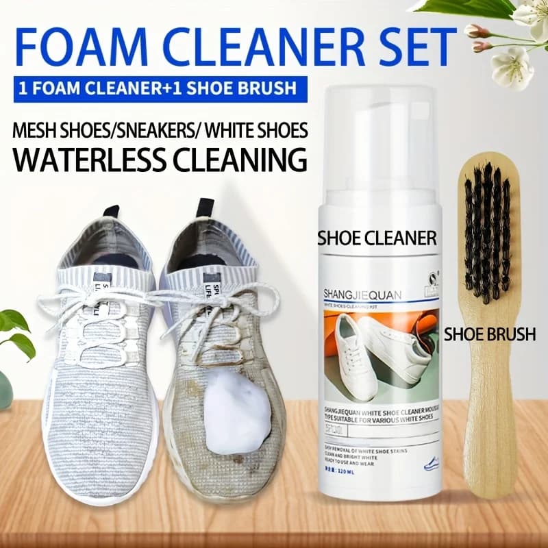 [ Smacchiatore senza acqua] Detergente per scarpe sportive con spazzola, scarpe da ginnastica in rete e mousse in schiuma per scarpe bianche, smacchiatore senza acqua 120 ml