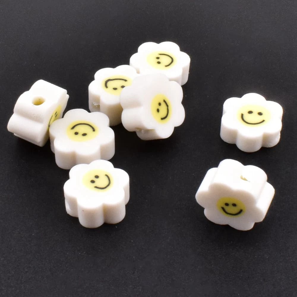8 pz/lotto 10mm fiore bianco faccia sorridente perline di ceramica morbida perline di argilla polimerica per la creazione di gioielli