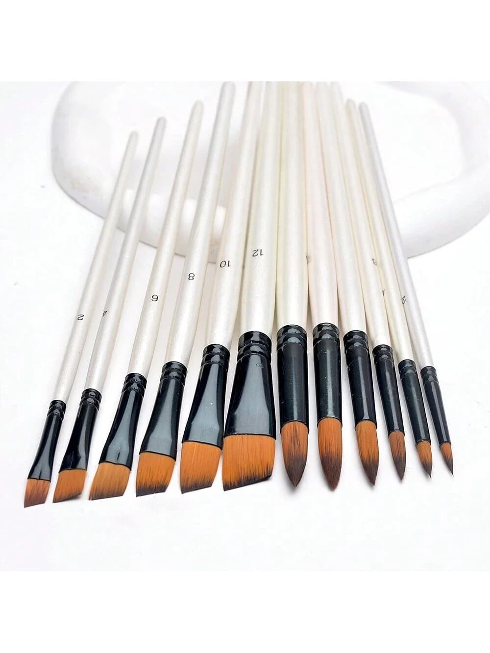 6pcs Round Shape Angular Head Paint Brush Set White Nylon Hair Paintbrushes For Acrylic Oil Watercolor Acrylic Painting For Bod