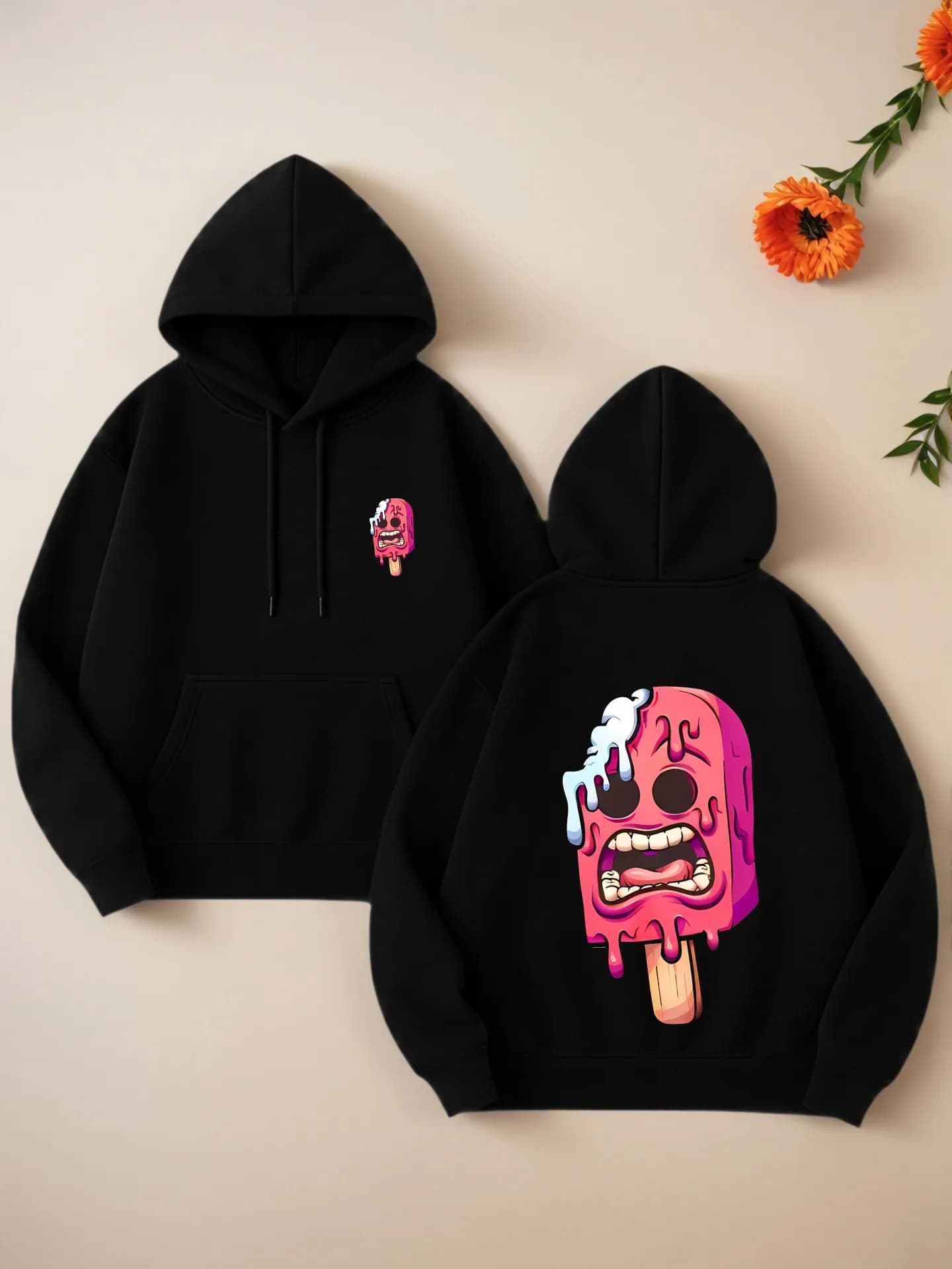 Felpa con cappuccio grafica, stampa di cartoni animati, estetica streetwear, tessuto morbido, abbigliamento casual quotidiano, per adolescenti