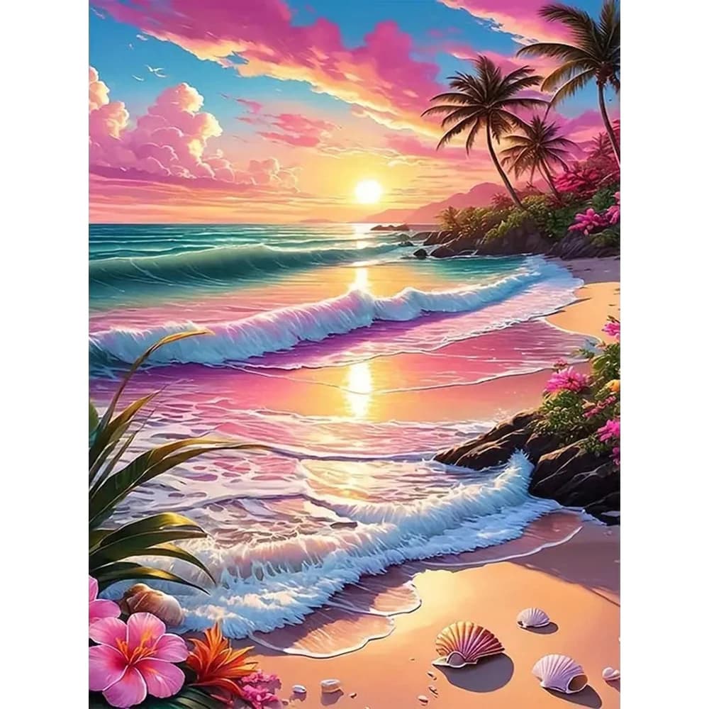Momoart Pieno Quadrato Rotondo Diamante Mosaico Paesaggio al Mare Adatto per Principianti Pittura Tramonto Ricamo Fai da Te Regalo per Bambini