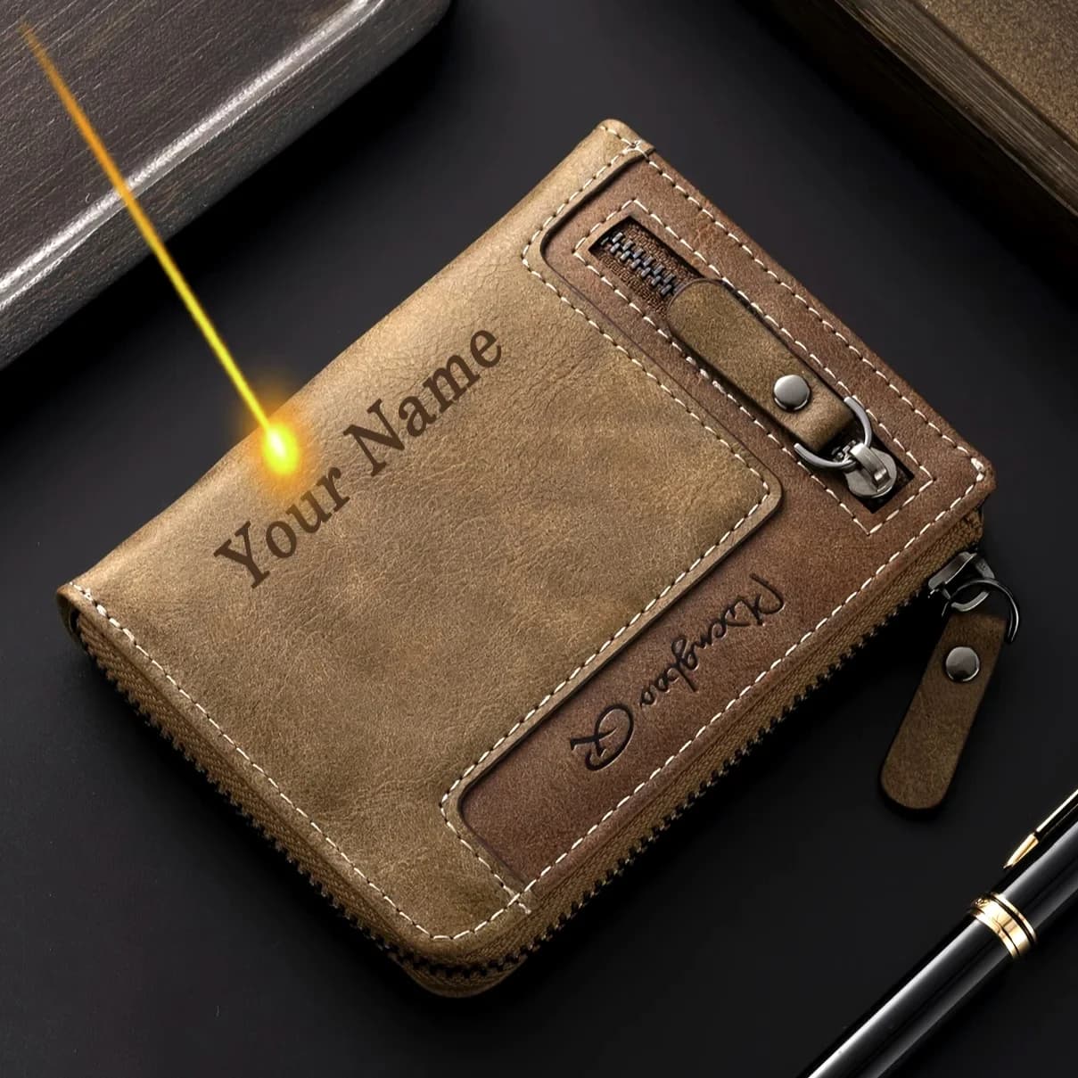Personalized Men's Wallet for Husband, Custom Name Frosted PU Blocking Multi Card Slot Purse, Romantic Anniversary Gift for Him
