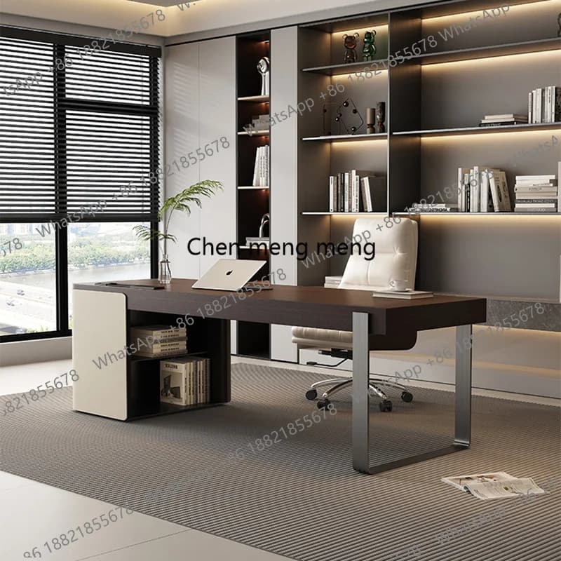 Scrivania in legno con cassetto e gambe in acciaio inossidabile, scrivania per computer, tavolo da scrittura contemporaneo per ufficio domestico o sala studio