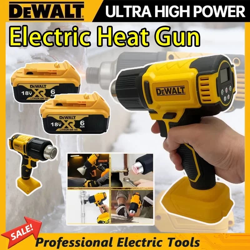 Pistola ad Aria Calda Elettrica Dewalt con Display Digitale, Senza Fili, con 3 Ugelli, per Imballaggio Industriale e Termoretrazione