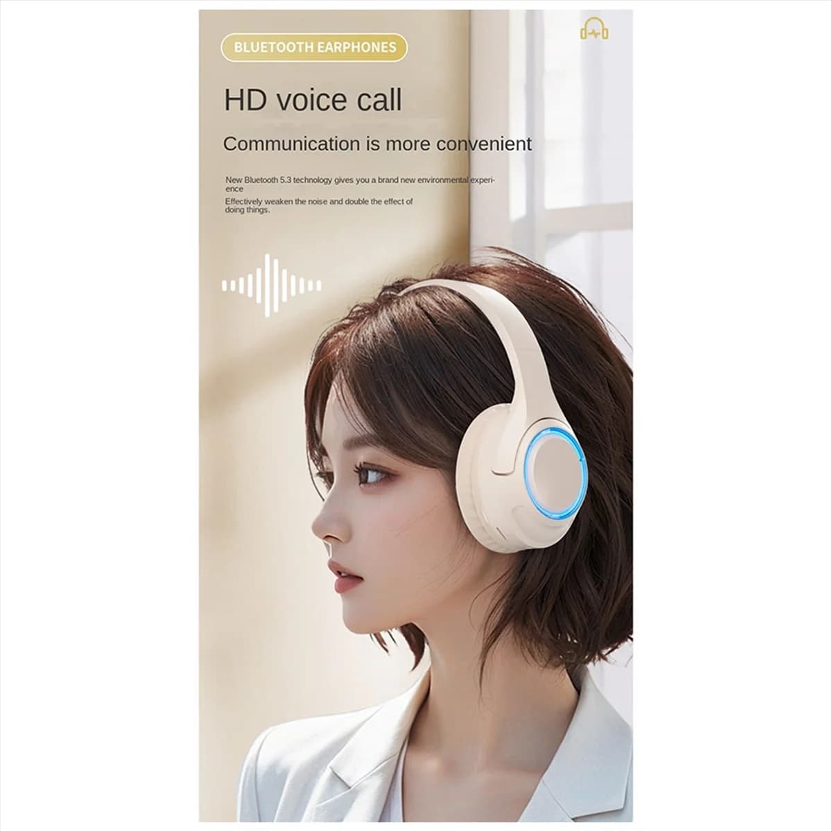 ABKM LED Headphones Wireless Bluetooth Headphones Low HIFI Sport Gaming Music Audience Support TF Card Portable-B