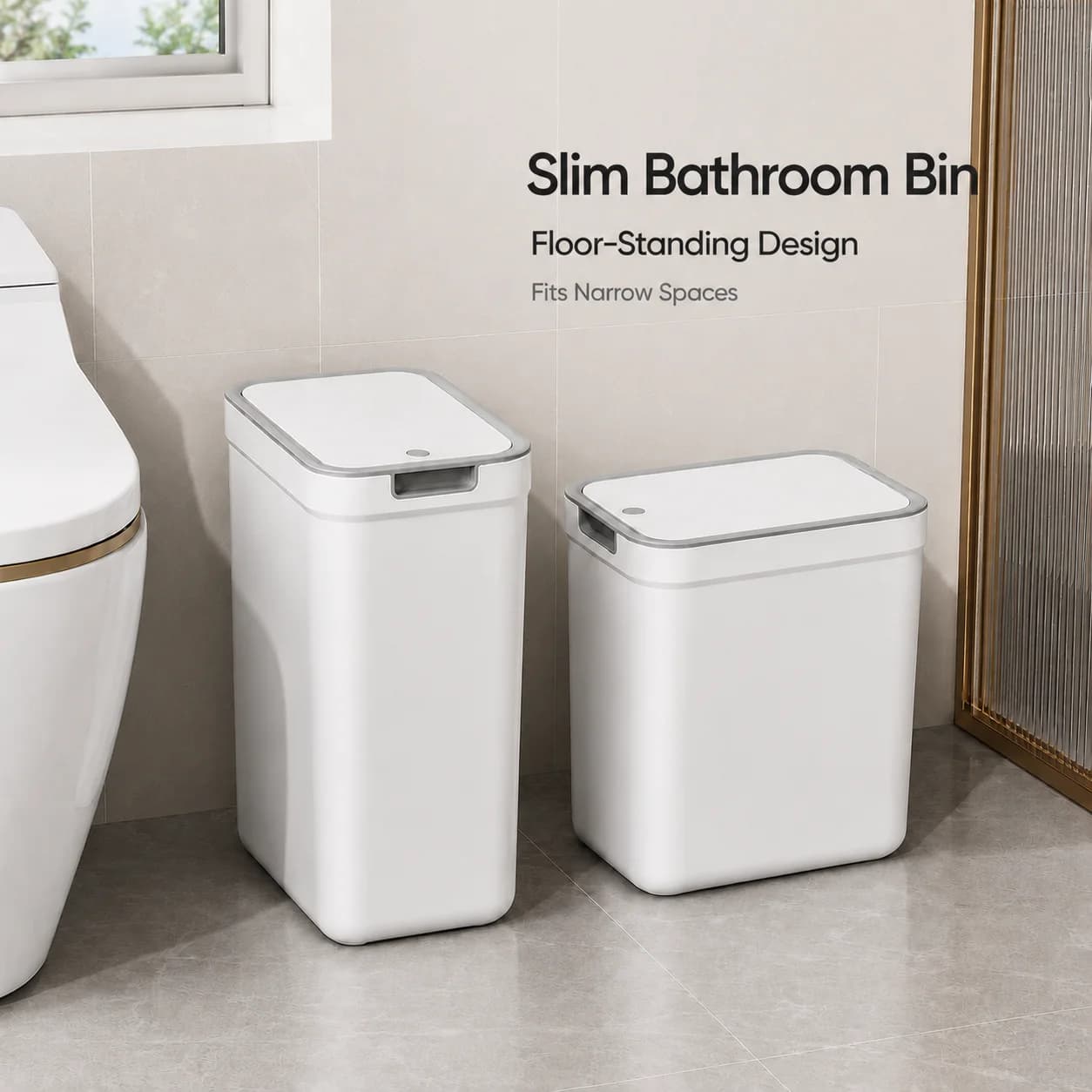 Narrow Rectangular Plastic Waste Bin With Press Lid Household Garbage Container For Bathroom Living Room Indoor Use