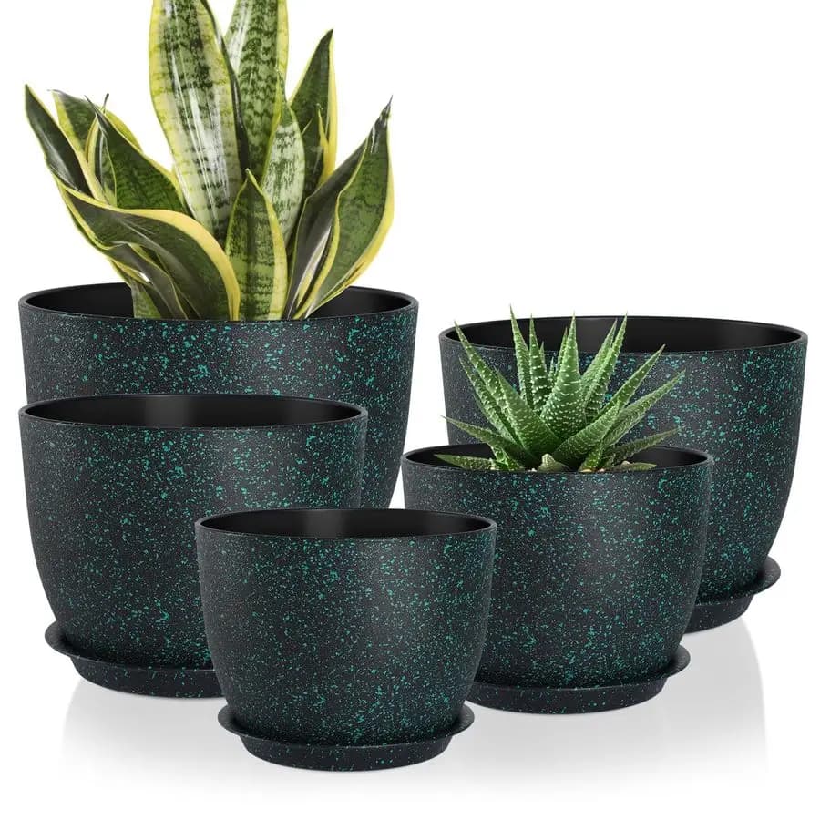 Set of 5 flower pots of 10, 9, 8, 7,5 and 7 inches, vases with drainage holes in multiple mesh, large flowerpots for indoor and outdoor plants.