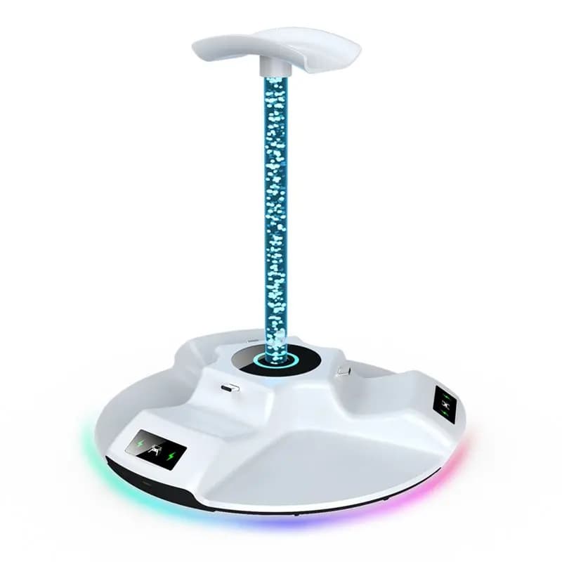 RGB Ambient Lighting Headphone Storage Stand 3-In-1 Charging Dock For PS5 Wireless Controller Fast Charging Dock