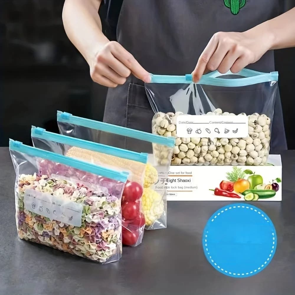 15 sacchetti per congelatore a tenuta stagna con chiusura a zip - Sacchetti riutilizzabili per la conservazione degli alimenti, che mantengono la freschezza, per l'organizzazione della cucina