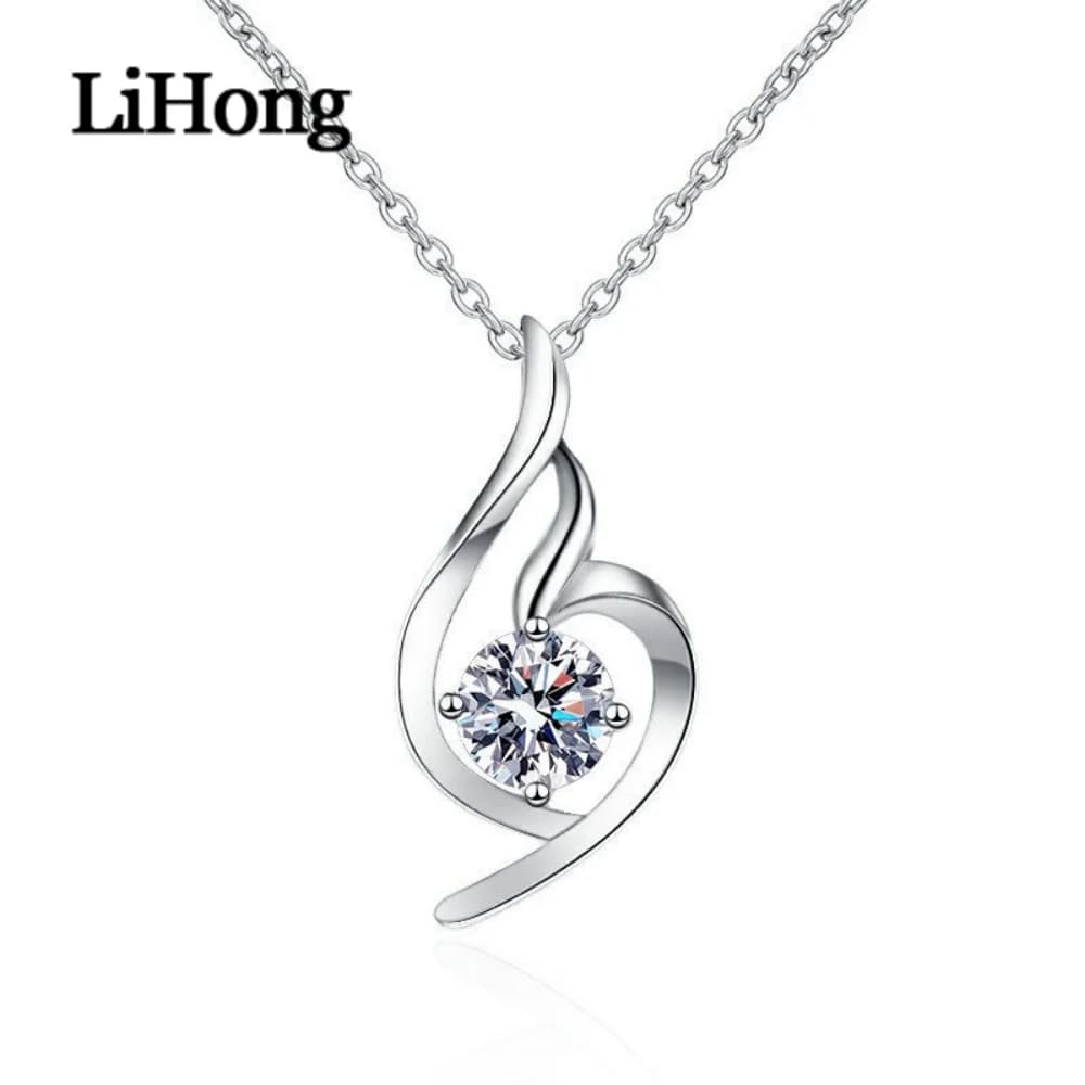 Lihong 925 Sterling Silver Pendant Necklace Women's Shining Angel Crystal Zircon Clavicle Chain Fashion Accessories Gift Jewelry