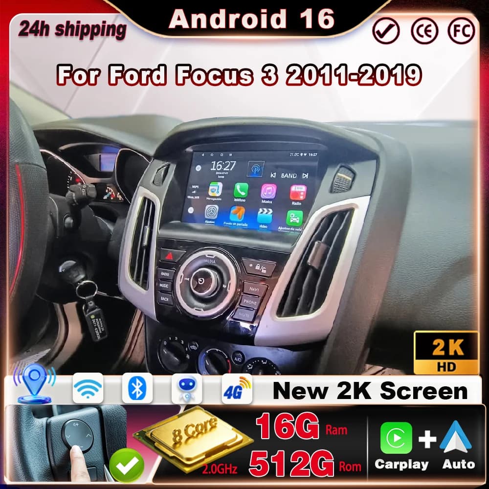 Car Radio for Ford Focus 3 2011-2019 Android Auto CarPlay Multimedia Head Unit Stereo Navigation Touch Screen 8 Core GPS WiFi+4G