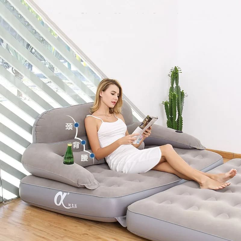 Inflatable Sofa Bed Double Foldable Air Mattress for Home Camping Tent Portable Guest Bed Waterproof Comfortable Indoor Outdoor