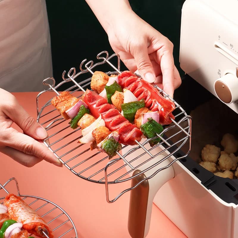 Stainless Steel Square Grid for Air Fryer, Oil Draining Accessories, Oven Mount 6/7/8 Inches, Double Layer Grill for Dishydrator