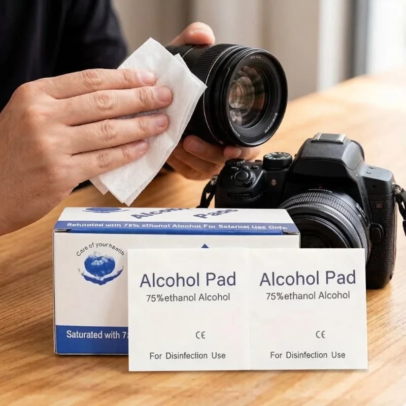 Salviette monouso con alcol al 75% per la pulizia di obiettivi fotografici, 100 pezzi confezionati singolarmente in tessuto non tessuto per la pulizia senza