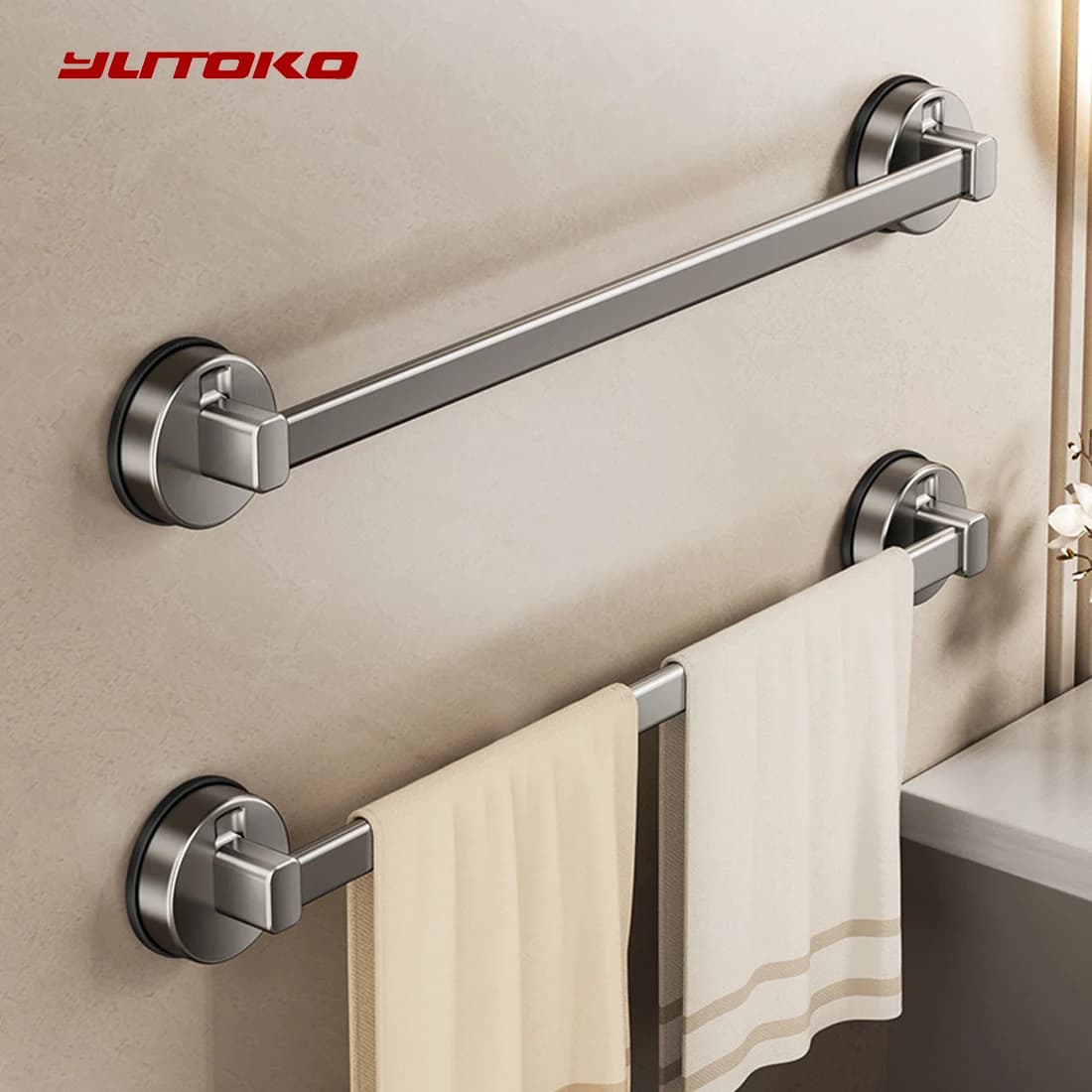 YUTOKO Portasciugamani a ventosa da bagno Portasciugamani da bagno non perforato Portasciugamani da bagno a stelo singolo montato a parete