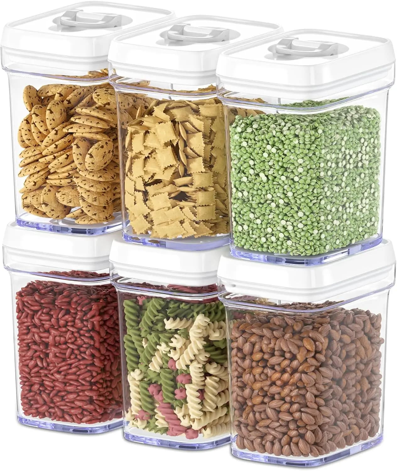 Contenitori Ermetici per Alimenti con Coperchi Bianchi 1L - Confezione da 6 - Contenitori da Cucina in Plastica Trasparente Ermetici per Dispensa
