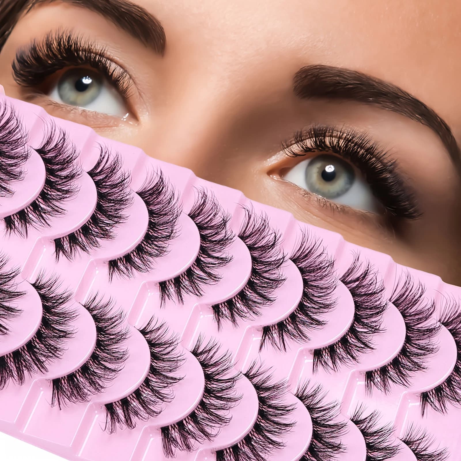 10 pairs of natural soft eyelashes D Curl Volume 3D Fake eyelashes Transparent banded eyelashes