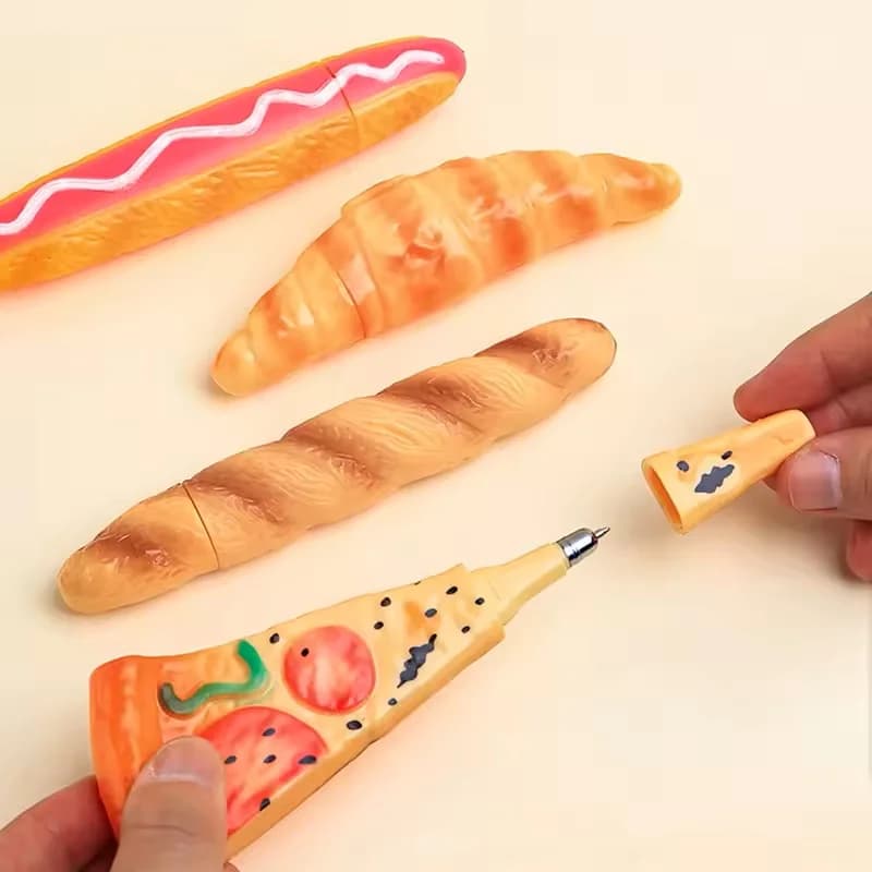 Penna a Sfera Originale a Forma di Pane, Pizza, Croissant, Baguette, con Inchiostro Nero, Magnete per Frigorifero, Regalo Scolastico