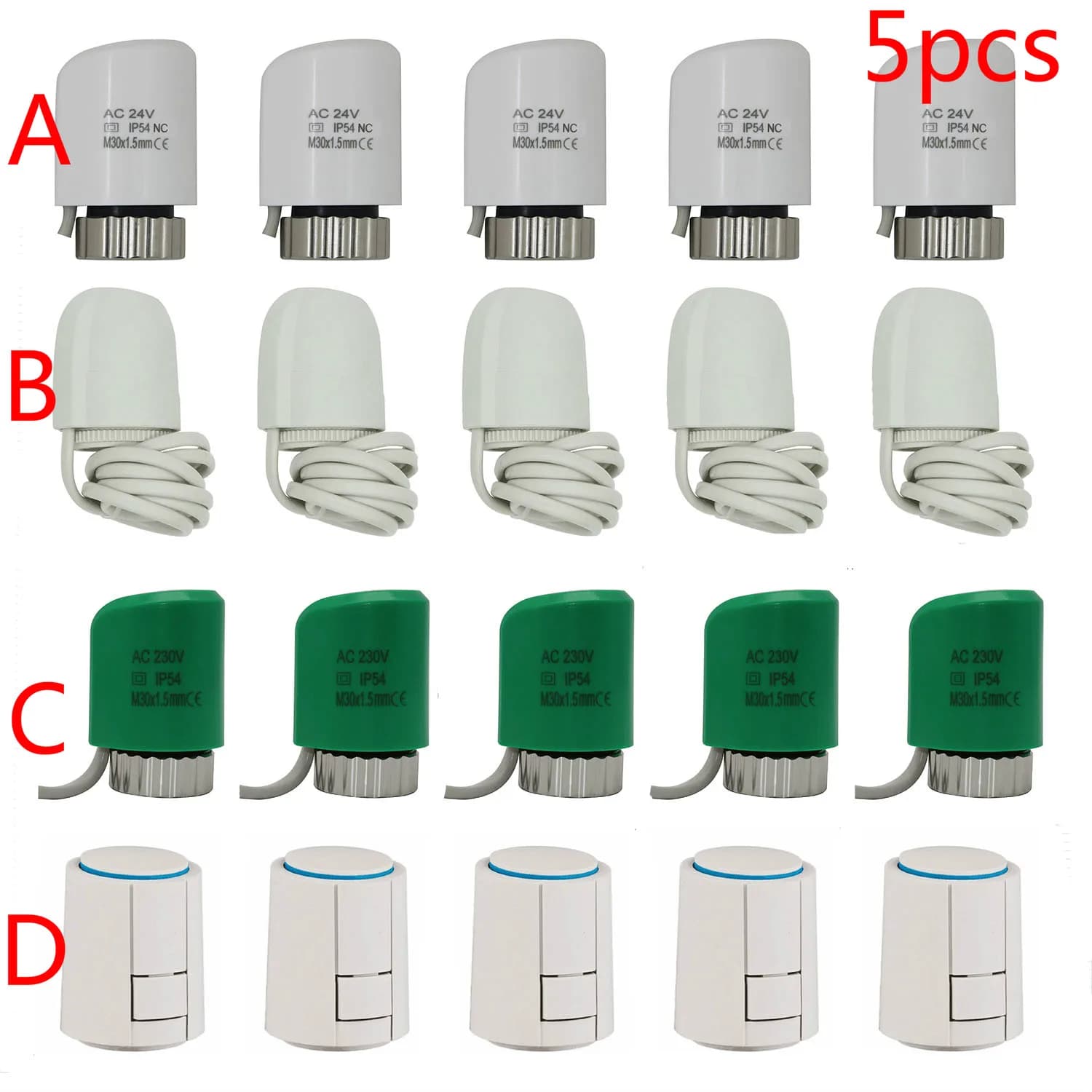 5/10/15/18 Pezzi Attuatore Termico Elettrico 230v 24v per Collettori di Riscaldamento a Pavimento SENZA Attuatore NC Normalmente Chiuso Aperto
