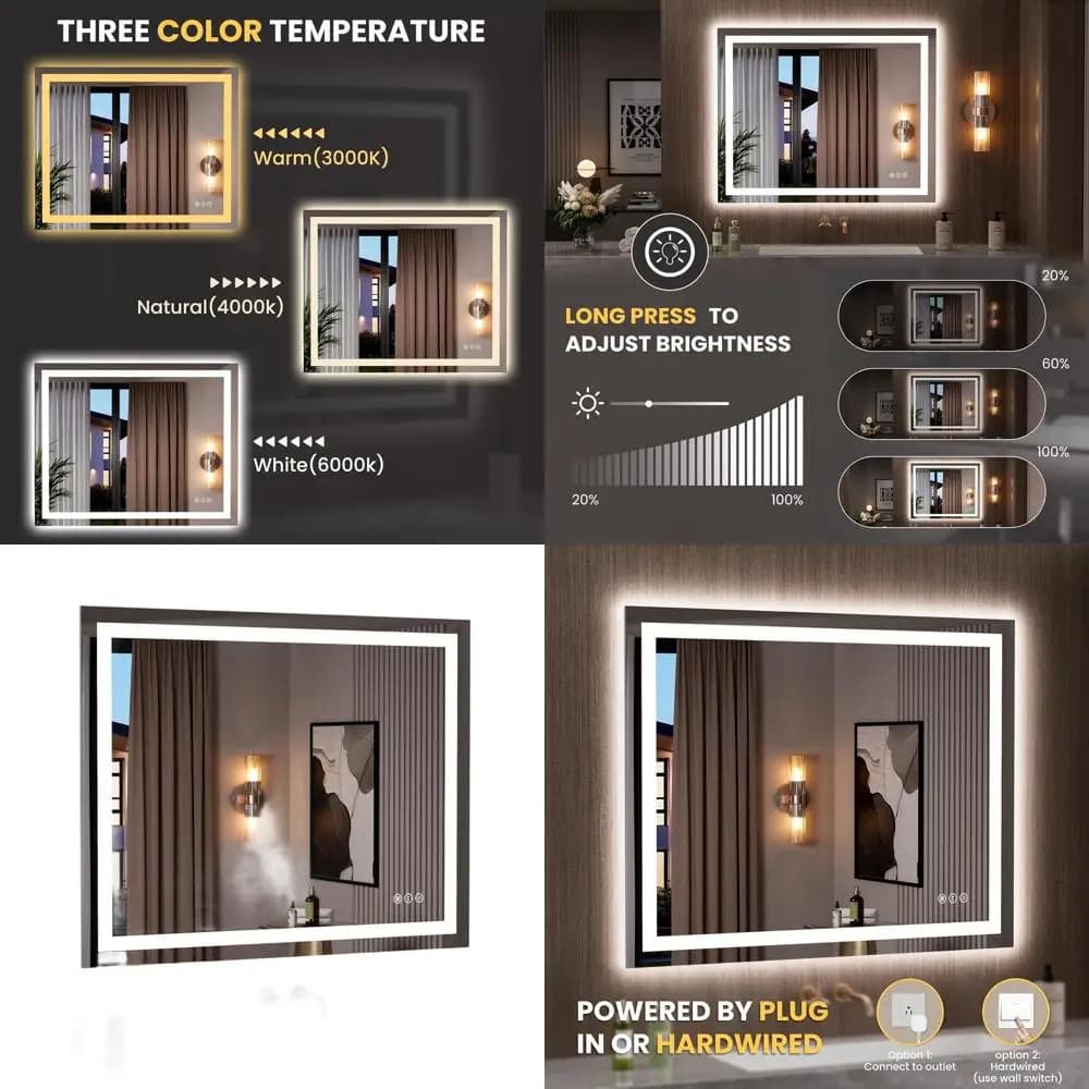 Specchio da bagno illuminato a LED, 39,4x31,5, antiappannamento, dimmerabile, memoria, facile installazione, riflessione chiara