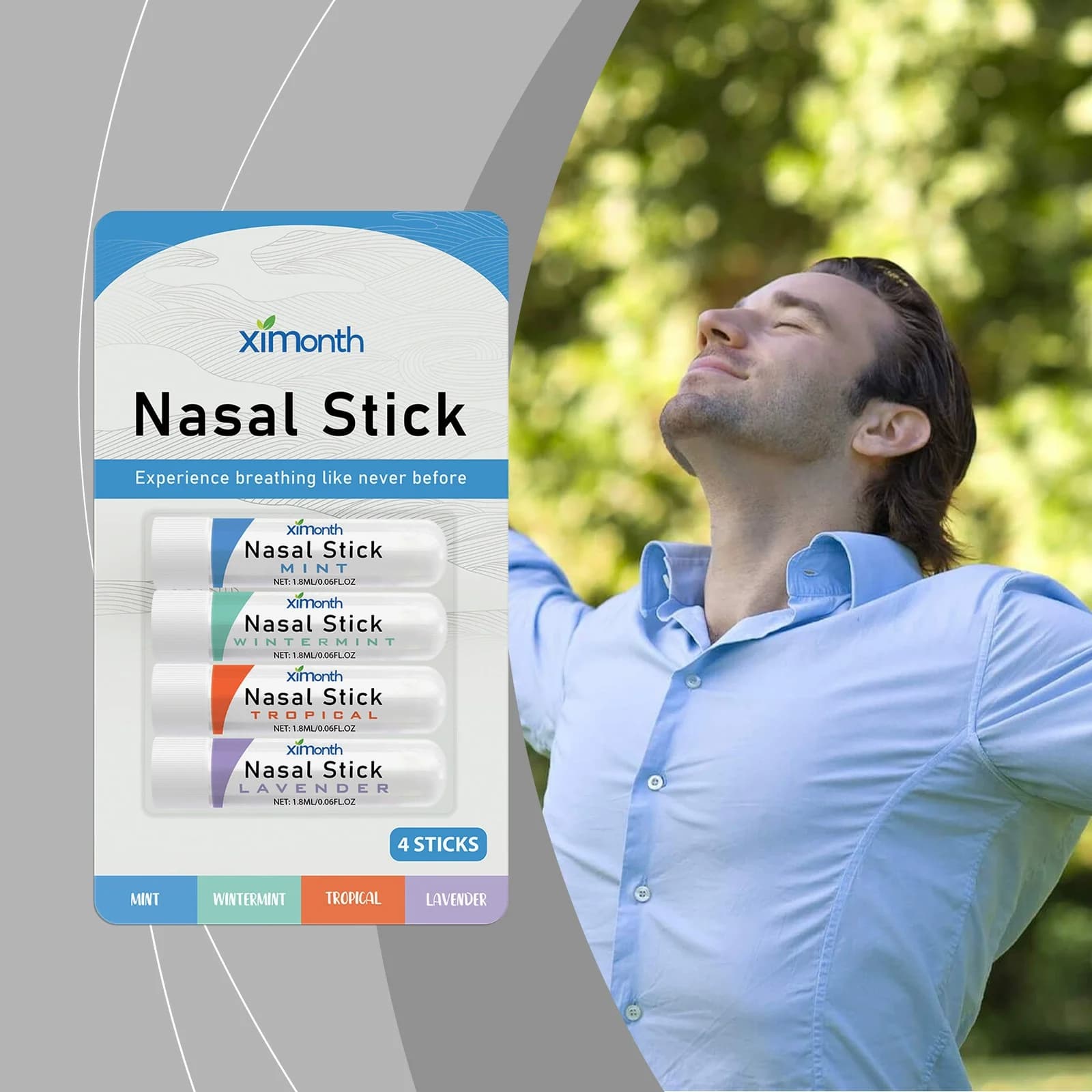 Bastone nasale Confezione da 4 Boom Boost Focus Migliora l'alito Sensazione rinfrescante a lunga durata Aromaterapia Inalazione Bastone di olio rinfrescante