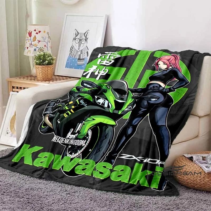 Squisita K-KAWASAKI Auto stampata Quattro stagioni Coperta Copridivano Letto da viaggio Coperta in peluche Coperta da viaggio per ufficio Pausa pranzo001