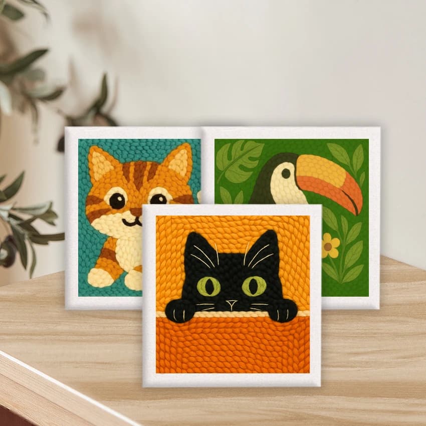 RUOPOTY Punch Needle Kit with Hoop Pattern Yarn Tools for Beginners Cat Pattern DIY Embroidery Craft Set Holiday Gift for Adults