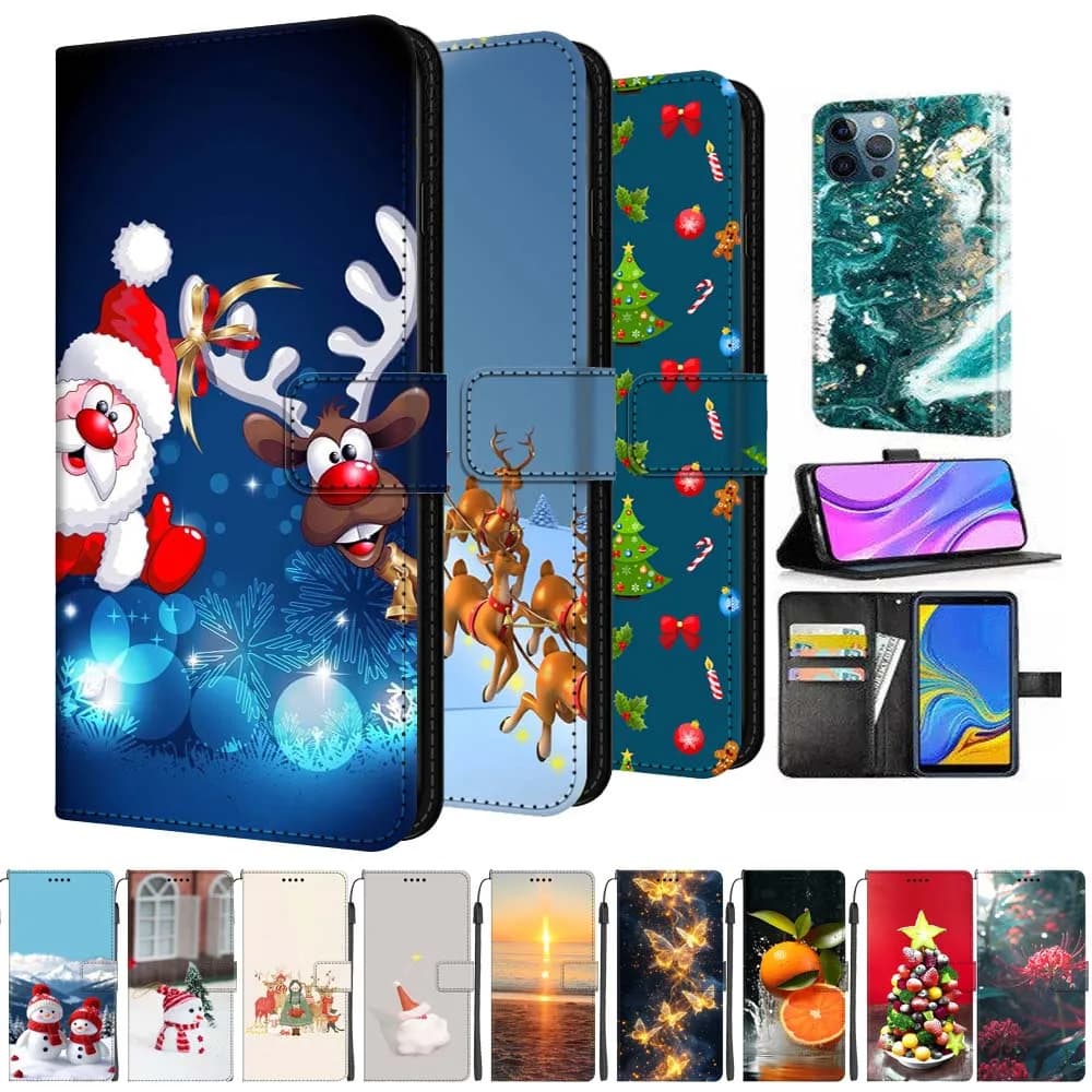Fiocco di neve Albero di Natale Copertina del libro in pelle per POCO X4 Pro X4 GT Custodie a portafoglio per Poco X3 NFC F4 Slot per schede Custodia Borse carine