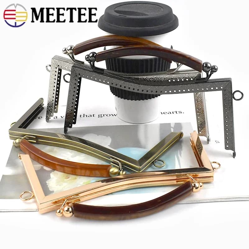 1/2 Pezzi 21cm Manico per Borsa da Donna, Chiusura a Scatto in Metallo Goffrato per Borsa, Staffe per Cucito, Accessori Fai da Te per Borse
