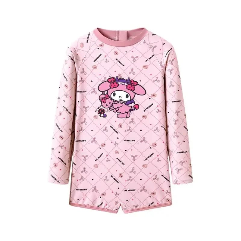 My Melody children's swimsuit with Sanrio cartoon print, full model with long sleeves with sun protection for the beach