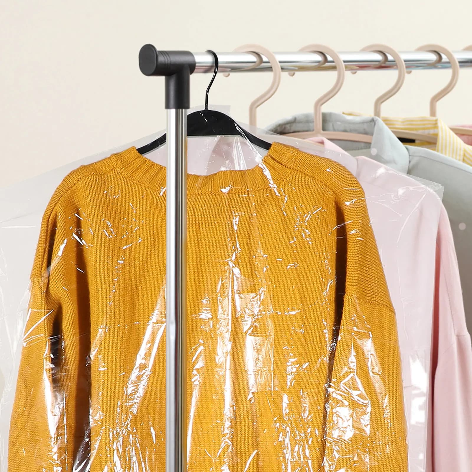 60 Pezzi Copriabiti in Plastica, Sacche per Vestiti Trasparenti Antipolvere per Conservazione e Appendiabiti, Adatte per Abiti e Cappotti