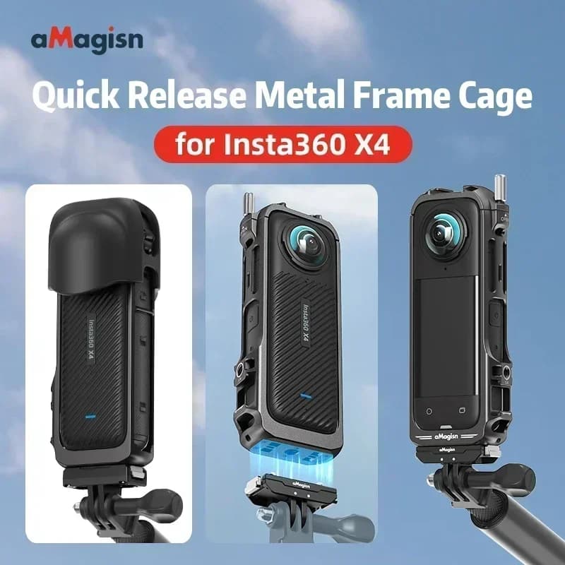 Supporto a sgancio rapido a due punte con telaio in metallo per Insta360 X4, copriobiettivo in silicone per accessori fotocamera sportiva Insta360 X4