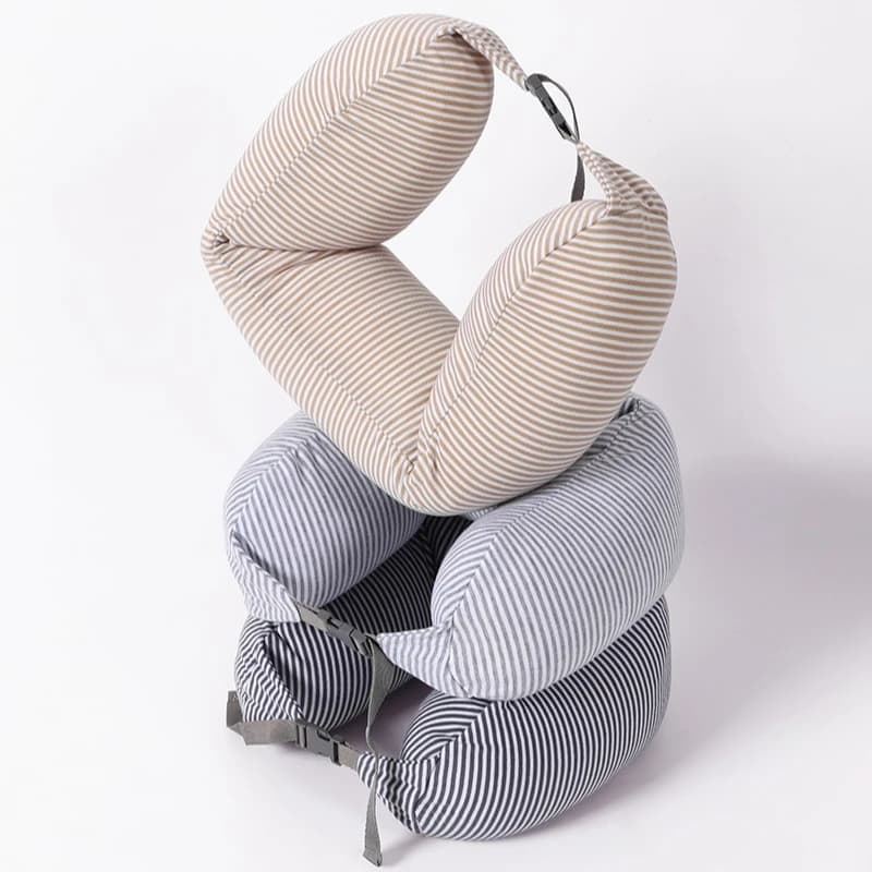 Neck Pillow Neck Support Breathable Stuffable U-shaped Pillow with Hidden Zipper Adjustable Drawstring Neck Pillow for Travel