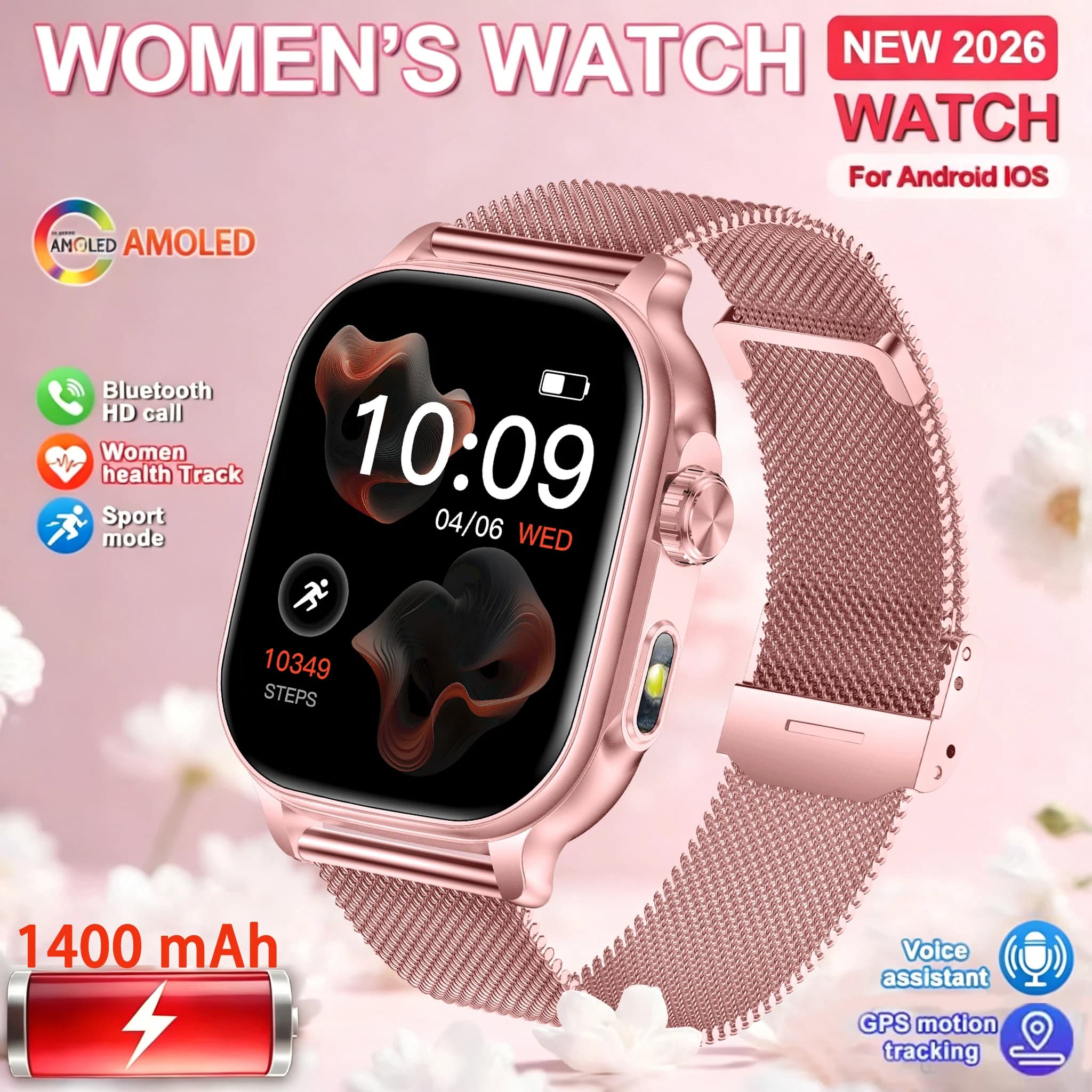 2026 New Smartwatch Women Sports Fitness Track IP68 Waterproof Built-in 24H Heart Rate Bluetooth Call Ladies Fashion Smartwatch