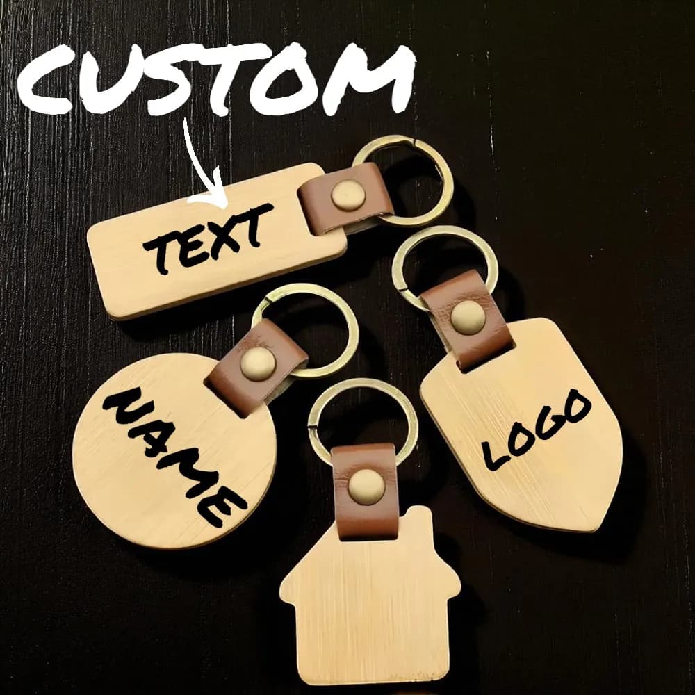 1PC LOGO Custom Wooden Leather Keychain Custom Keychain for Men and Women Keychain with Laser Engraving Wholesale