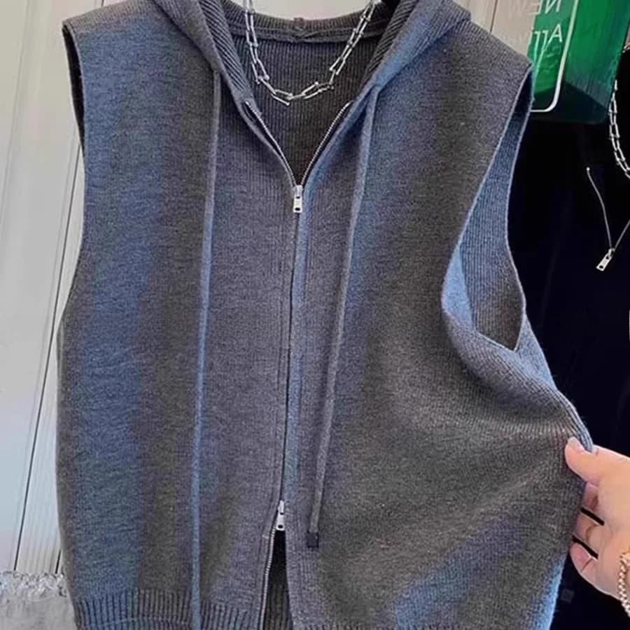 Gilet con cerniera da uomo taglie forti (fino a 136 kg), casual, versatile, stile europeo, con cappuccio, senza maniche, autunnale/invernale