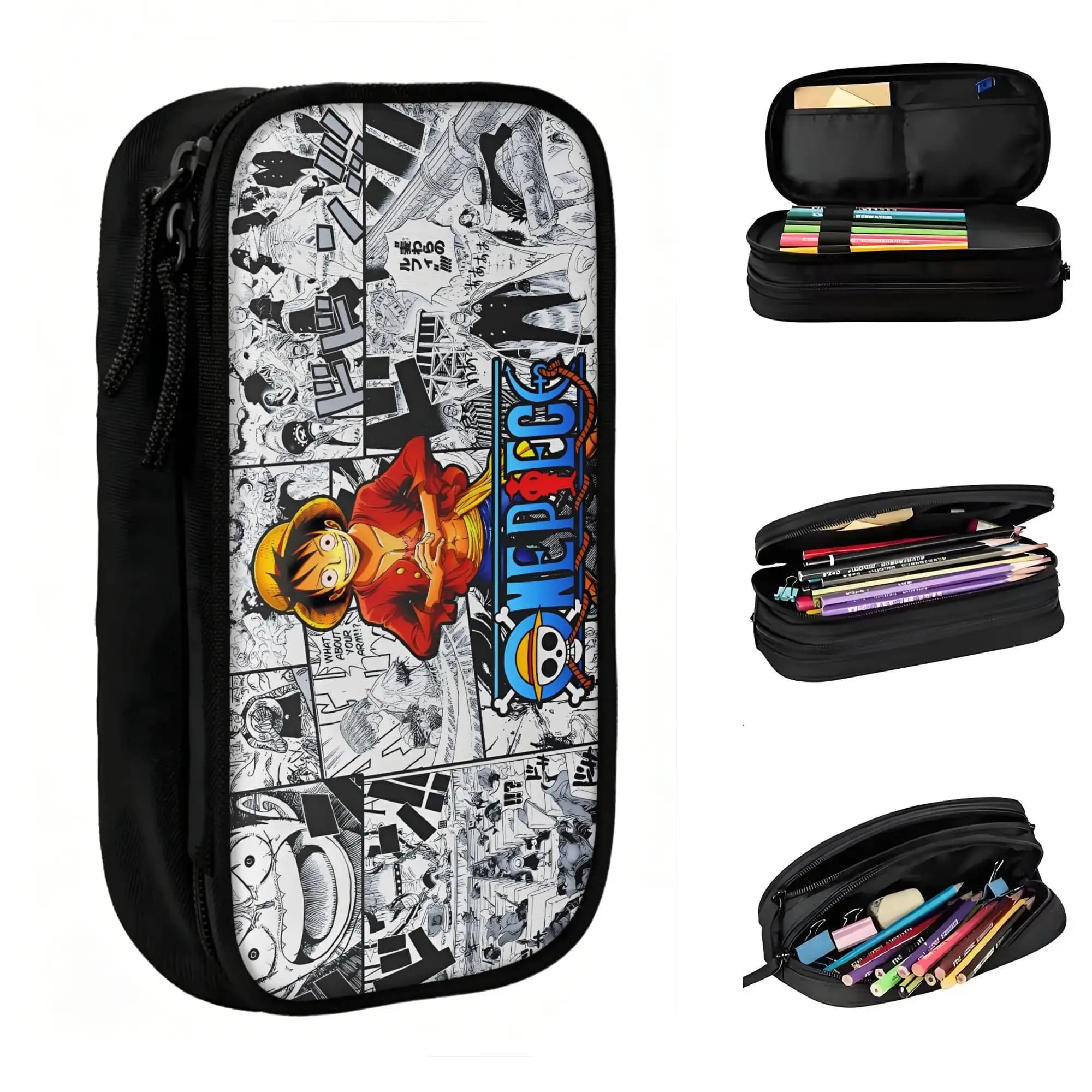Custom One P-Pieces Luffy Manga Korean Pencil Case Boy Girl Large Capacity Classical Pencil Bag Pouch Students Stationery