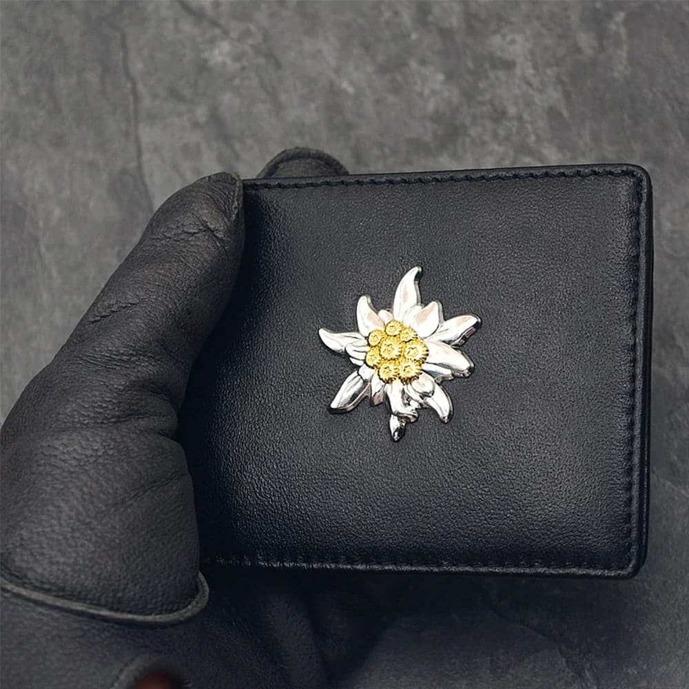 Portafogli da uomo squisiti in pelle di capra GERMANIA Edelweiss Insignia Porta carte di credito con copertina per passaporto in pelle