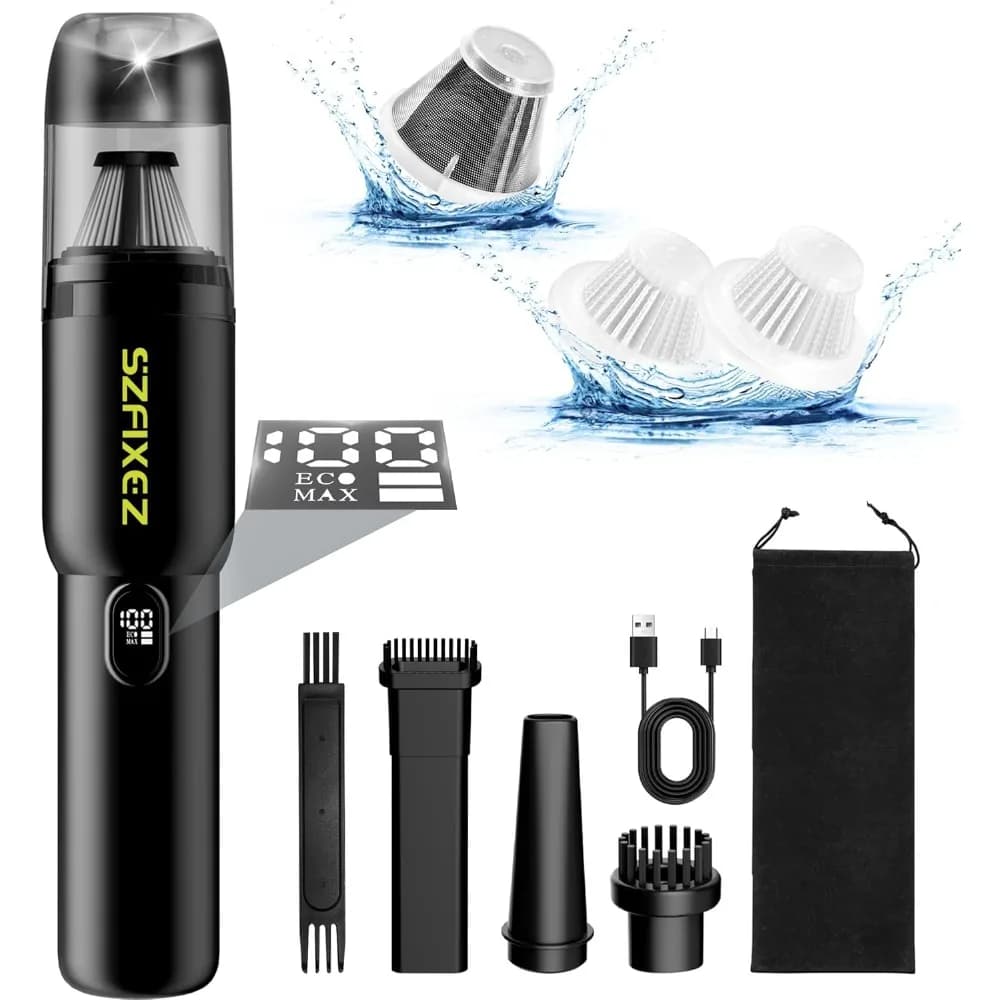 Aspirapolvere per auto portatile, potente aspirazione portatile senza fili da 20KPA con luce a LED, gonfiatore d'aria 2 in 1, ricaricabile a basso rumore