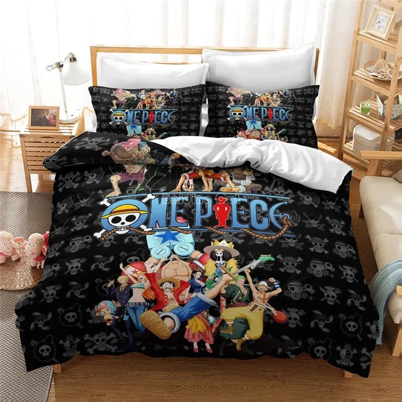 Set Copripiumino Doppio Anime One Piece per Ragazzi, Set Copriletto con Personaggi Cartoon Luffy Zoro Nami Sanji