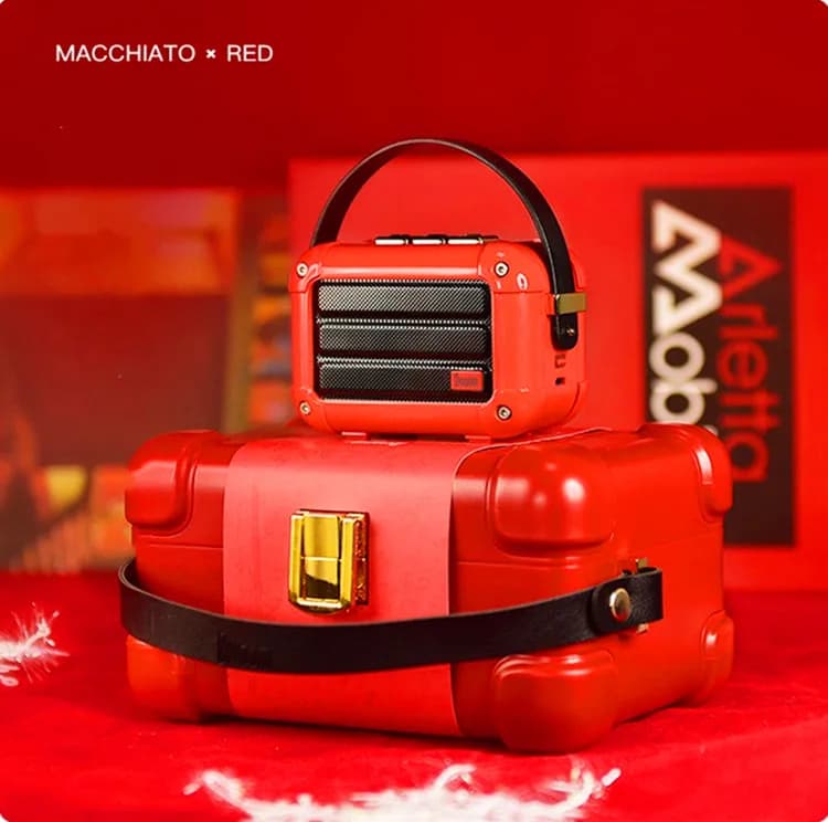 Divoom Macchiato TWS Altoparlante Bluetooth Rosso Natalizio in Metallo, Radio Portatile per Esterni, Lettore Musicale Wireless con Subwoofer