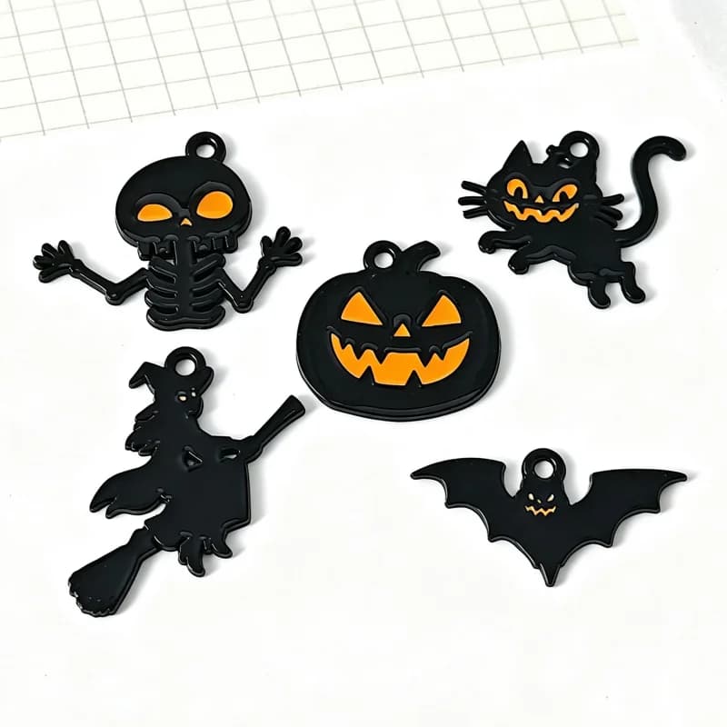 10pcs Halloween cartoon pumpkin skeleton bat DIY alloy drip oil jewelry keychain bracelet necklace pendant