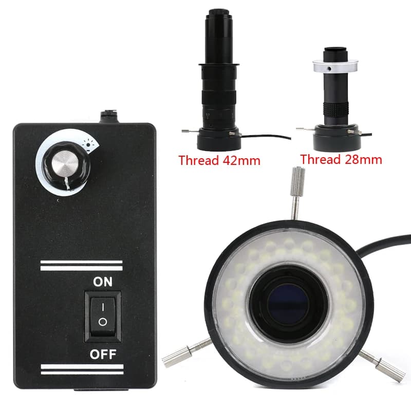 Adjustable brightness 40 LED Ring light source Industrial video Microscope Camera Illuminator Lamp 28mm Monocular C Mount Lens