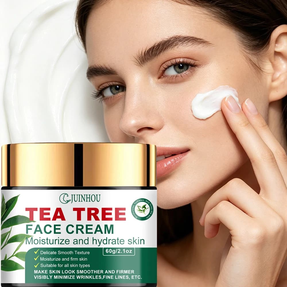 JUINHOU Crema Viso Idratante con Olio di Tea Tree, Niacinamide e Collagene, Schiarente per Tutti i Tipi di Pelle, Leggera e Non Unta