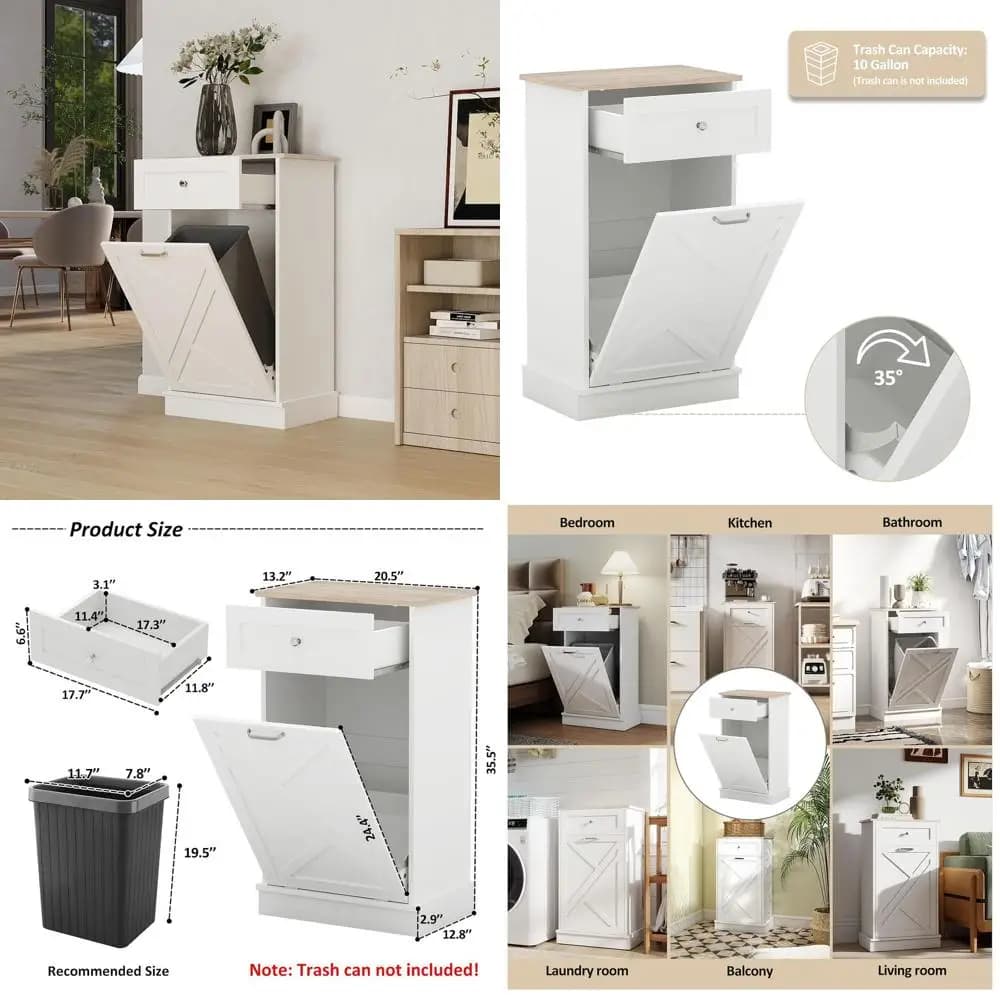 Cestino per Rifiuti da Cucina in Legno con Cassetto - Mobiletto Bianco per Riciclaggio